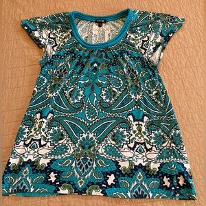 2/$10- APT. 9 Turquoise multicolored top with cap sleeves - Size Medium